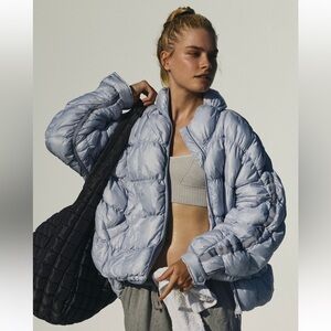NWT Free People FP Movement Scrunchy Glossy Pippa Packable Puffer Ice Grey Sz M